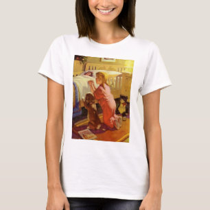 T-shirt Prières au coucher, Fille avec chiot, Religion Vin
