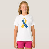 T-shirt Priez pour l'Ukraine Bleu jaune Ribbon enfants (Devant entier)