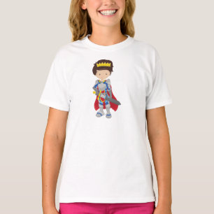 T-shirt Prince, Roi, Chevalier, Épée, Couronne, Cheveux Br