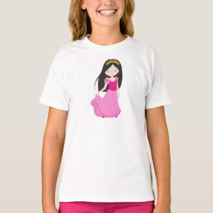 T-shirt Princesse mignonne, Couronne, Cheveux noirs, Robe