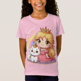 T-Shirt princesse mignonne personnalisable avec chat blanc