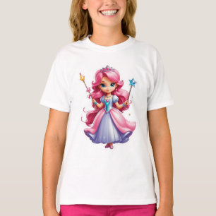 T-shirt Princesse Rose Avec Baguette Magique Et Tiara