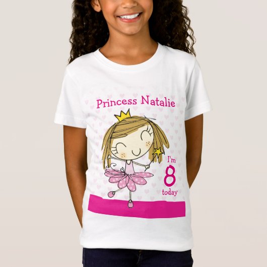 T-Shirt Princesse rose mignonne 8ème anniversaire de l'âge (Devant)