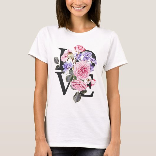 T-shirt print with the phrase love decorated with flowers (Devant)