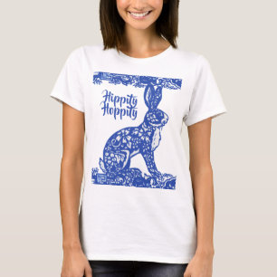 T-shirt Printemps de lapin lapin blanc bleu Whimsical
