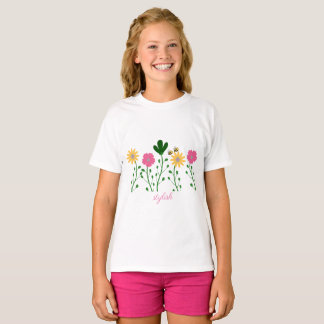 T-shirt Printemps et été Filles de la Personnaliser Floral