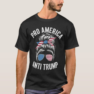 T-shirt Pro America Anti Trump Messy Bun Drapeau politique