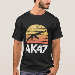 T-shirt Pro Gun 2E Amendement Ak47 Rifle Retro Sunset