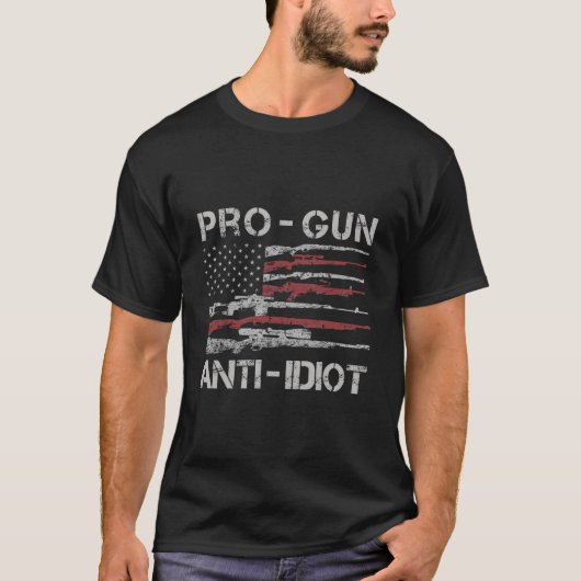 T-shirt Pro Gun Anti Idio Usa Flag 2Nd Adt (Devant)