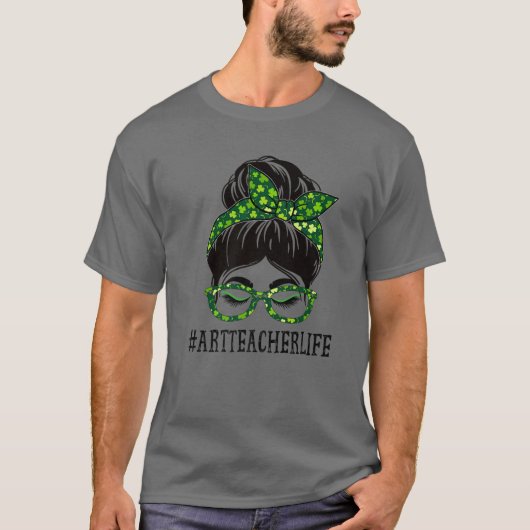 T-shirt Professeur d'art Femmes Messy Bun St Patrick's Day (Devant)