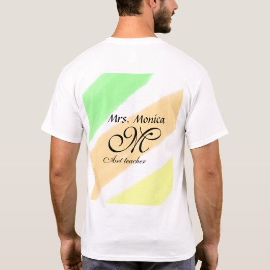 T-shirt Professeur d'art jaune vert aquarelle nom rayures (Dos)