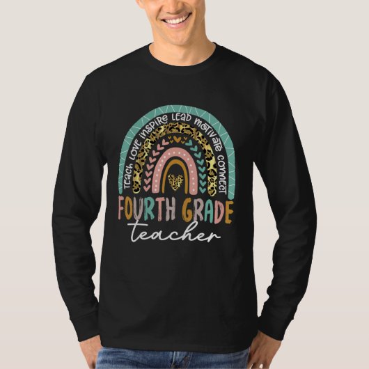 T-shirt Professeur de 4e année Arc-en-ciel Léopard Retour (Devant)