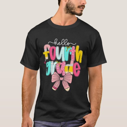 T-shirt Professeur de 4e année Preppy Hello Coquette Bow B (Devant)