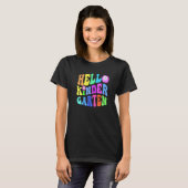 T-shirt Professeur de maternelle Groovy Hello violet Kinde (Devant entier)
