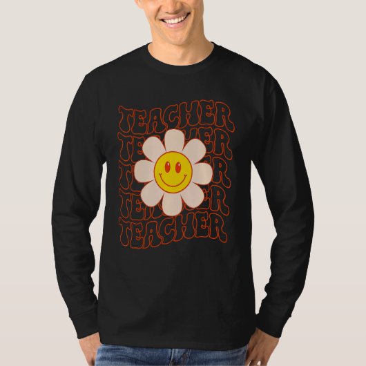 T-shirt Professeur Groovy Rétro Visage Heureux Fleur de Ma (Devant)