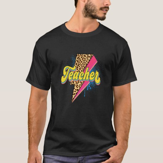 T-shirt Professeur Imprimé Léopard Éclair Rose 80's Vin (Devant)