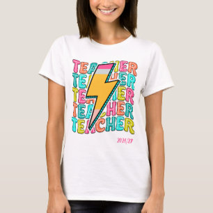 T-shirt Professeur Rétro Crayon Éclair Rentrée Scolaire
