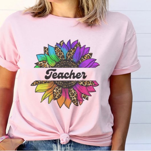 T-shirt Profession de professeur Rainbow Sunflower
