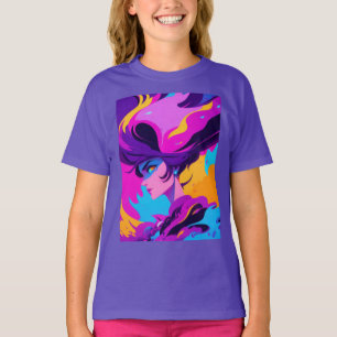 T-shirt Profil d'anime féminin dynamique en rose vif