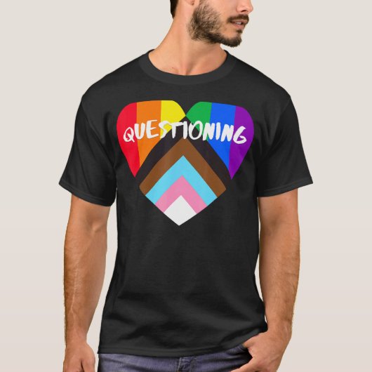 T-shirt Progrès Fierté Coeur Drapeau Questin (Devant)