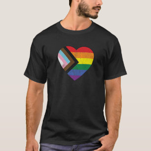 T-shirt Progrès Fierté Drapeau Rainbow Coeur Vintage Ret