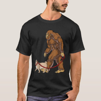 T-shirt Promenade de chien Bigfoot Pug Hommes Femmes Sasqu