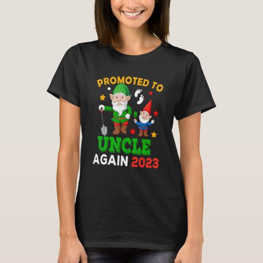T-shirt Promoted To Uncle Again 2023 Two Funny Gnomes Preg (Devant)