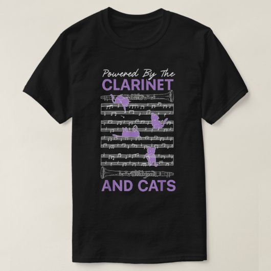 T-shirt Propulsé Par Clarinet Et Chats Kitty Lover Musicia (Design devant)
