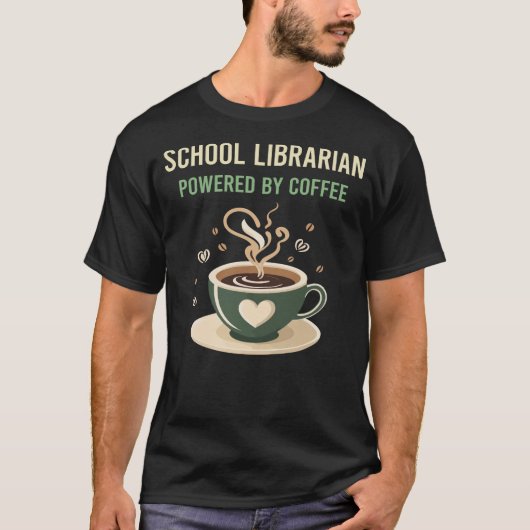 T-shirt Propulsé Par Le Bibliothécaire De L'École De Café (Devant)
