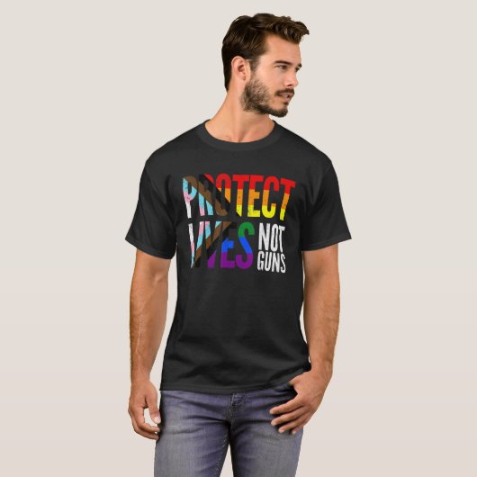 T-shirt Protect lives not guns, rainbow Progress Pride Fla (Devant entier)