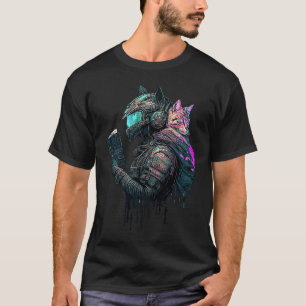 T-shirt Protecteur de chat cyber punk synthwave lecture fu