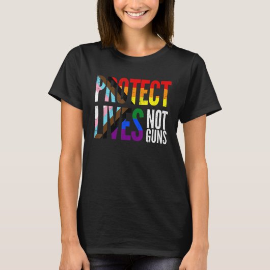 T-shirt Protéger les vies non les armes, arc-en-ciel Progr (Devant)