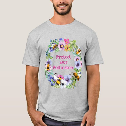 T-shirt Protéger nos pollinisateurs Fleurs d'abeilles (Devant)