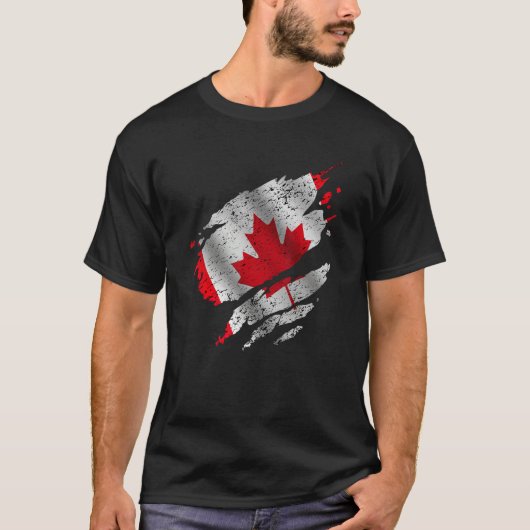 T-shirt Proud Canadian Root Torn Ripped Canadia Flag (Devant)
