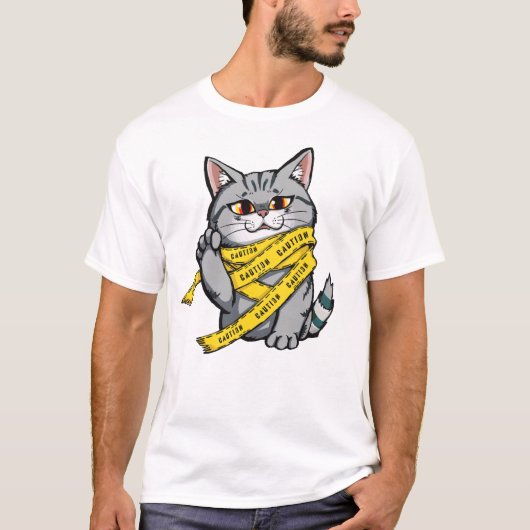 T-shirt Prudence Tape Chat - Drôle Gris Tabby (Devant)