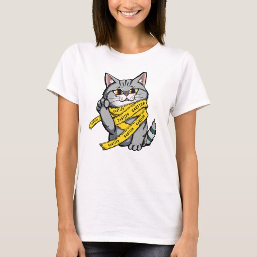 T-shirt Prudence Tape Chat - Drôle Gris Tabby (Devant)