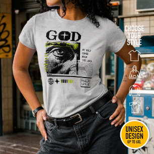 T-shirt Psaume 121:2 Neon Lime Œil de Dieu CRT Glitch Art