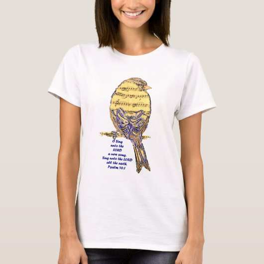 T-shirt Psaume 96:1 Chanter au Seigneur Psalm Chant Oiseau (Devant)