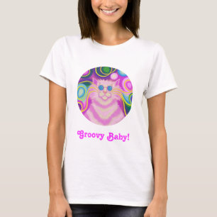 T-shirt 'Psy-cat-delic Pink rond 'Super Baby'