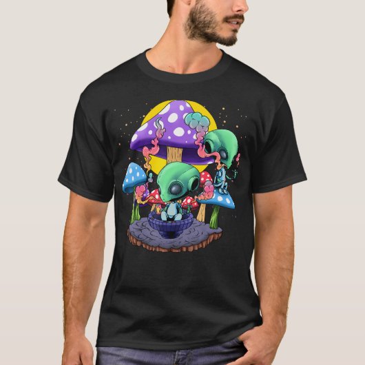 T-shirt Psychedelic Alien Mushroom Nostalgia Groovy Vibe H (Devant)