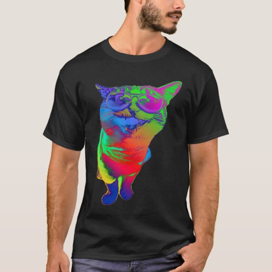 T-shirt Psychedelic Cat Sunglasses Trippy Psytrance Cat Co (Devant)
