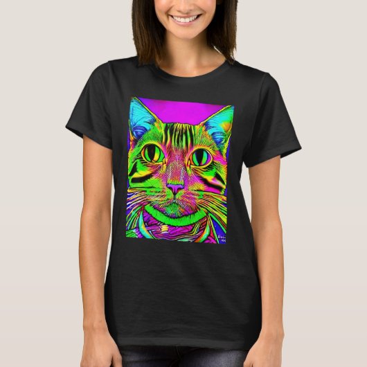 T-shirt Psychedelic Kitty Kitten Lover In Cat Art Style (Devant)