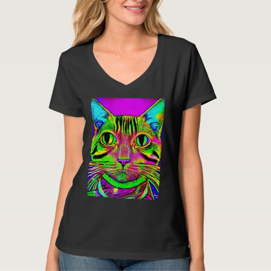 T-shirt Psychedelic Kitty Kitten Lover In Cat Art Style (Devant)