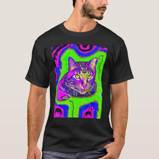 T-shirt Psychedelic Kitty Kitten Lover In Cat Art Style_1 (Devant)