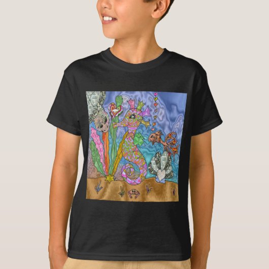 T-shirt Psychedelic Seahorse Sea Turtle Art (Devant)
