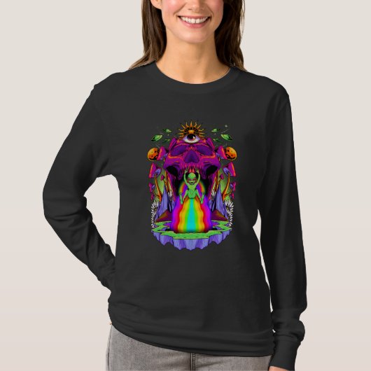 T-shirt Psychédélique Acidulée Pixie Alien UFO Champignon (Devant)