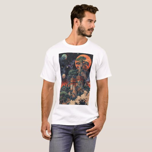 T-shirt Psychédélique DMT Ukiyo-e Baobab Bonsai Tree T-shi (Devant entier)