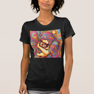 T-shirt Psychédélique Fille et chat
