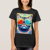 T-shirt Psychédélique folle Psychédélique Kitty Chat Blanc (Devant)