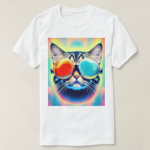 T-shirt Psychédélique folle Psychédélique Kitty Chat Blanc